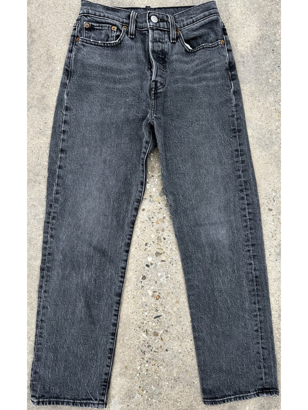 Levi’s Premium Big E Button Fly 24W x 25L Black Denim Light Faded Straight Leg